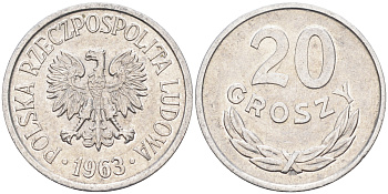 Польша 20 грошей 1963  KM А47 алюминий    4174-667