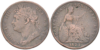 Великобритания 1 фартинг 1823 Георг IV (1820-1830) KM 677, Spink 3822 медь 4613-354