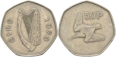 Ирландия 50 пенсов 1970 вальдшнеп KM 24 медно-никель 4144-1044