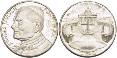 ВАТИКАН МЕДАЛЬ ND ПАПА ИОАНН ПАВЕЛ II, СОБОР СВЯТОГО ПЕТРА В РИМЕ, ДИАМЕТР 35 ММ. белый металл 650-1732