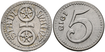 МАЙНЦ 5 ПФЕННИГОВ 1918 НОТГЕЛЬД, ЗЕМЛЯ ГЕССЕН железо 75-1625