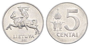Литва 5 центов 1991 KM 87 алюминий 4633-845