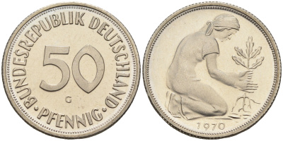 ФРГ 50 пфеннигов 1970 G J 384, KM 109.1 медно-никель  PROOF  1094-4-41