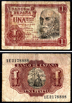 Испания 1 песета 1953 Pick 144 a бумага 7551-7-2-2