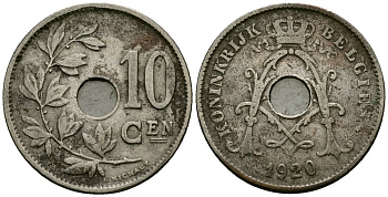 Бельгия 10 сантимов 1920 Belgie KM 86 медно-никель 4172-615