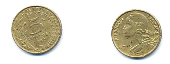 ФРАНЦИЯ 5 САНТИМОВ 1966 ТИП MARIANNE KM 933, LE FRANC 125.2 алюминиевая бронза 4379-931