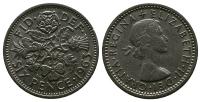 Великобритания 6 пенсов 1963 Елизавета II (1952-2022) KM 903, Spink 4149 медно-никель 4381-767