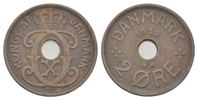 Дания 2 эре 1929 N, Кристиан X (1912-1947) KM 827 бронза 4701-751