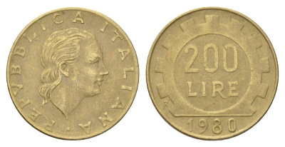 Италия 200 лир 1980 R, шестерня KM 105 алюминиевая бронза 4704-852