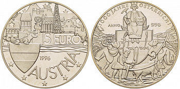 Австрия 5 евро 1996 1000 лет Австрии медно-никель PROOF 1066-3-32