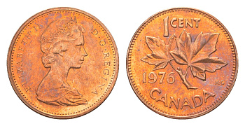 Канада 1 цент 1976 Елизавета II (1952-2022), кленовый лист KM 59 бронза aUNC 4639-348