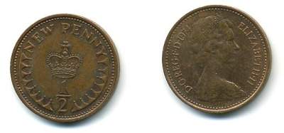 Великобритания 1/2 пенни 1974 Елизавета II (1952-2022) KM 914, Spink 4239 бронза 4110-1668