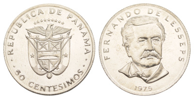Панама 1/2 бальбоа (50 сентесимо) 1975 тираж 20.000 экземпляров KM 38 медь плакированная медно-никелем BU 4634-1131