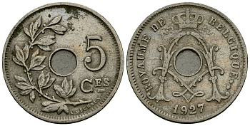 Бельгия 5 сантимов 1927 Belgique KM 66 медно-никель 4173-555