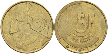 Бельгия 5 франков 1986 Belgique KM 163 алюминиевая бронза 4126-157