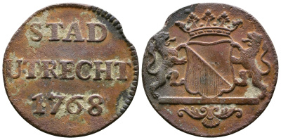 НИДЕРЛАНДЫ УТРЕХТ 1 ДУИТ 1768 KM 91 медь 84-126