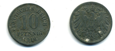 ГЕРМАНИЯ 10 ПФЕННИГОВ 1918 KM 26, J. 299 цинк 54-469
