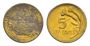 Перу 5 сентаво 1972  KM 244.2 латунь    4659-535