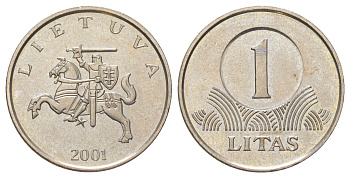 Литва 1 лит 2001 KM 111 медно-никель UNC 4624-713