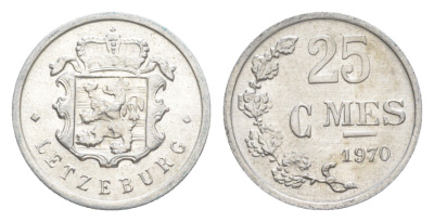Люксембург 25 сантимов 1970 Герцог Жан (1964-1999) KM 45a алюминий 4643-432