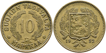 Финляндия 10 марок 1932 S KM 63 алюминиевая бронза 4388-1052