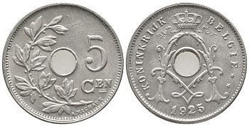 Бельгия 5 сантимов 1925/15 Belgie KM 67 медно-никель 100-1114