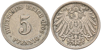 Германия 5 пфеннигов 1906 A KM 11, J. 12 медно-никель 4151-448