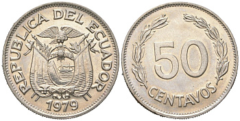 Эквадор 50 сентаво 1979 KM 81 сталь плакированная никелем UNC 4364-3522