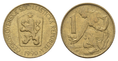 Чехословакия 1 крона 1990 женщина сажает липовое дерево KM 50 алюминиевая бронза 4675-154