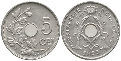 Бельгия 5 сантимов 1925/15 Belgie KM 67 медно-никель 100-1114