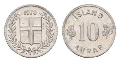 Исландия 10 эйре 1970 KM 10a алюминий UNC 4690-727