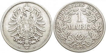 Германия 1 марка 1875 A Weege 17, J. 9, KM 7 серебро 3856-534