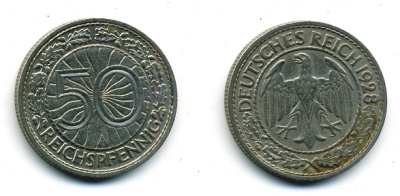 Германия 50 рейхспфеннигов 1928 A KM 49, J.324 никель 58-453