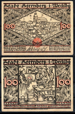 Штернберг (Мекленбург-Шверин) 100 пфеннигов = 1 марка 1922 Mehl Grabowski 1268.3-1/3 бумага UNC (пресс) 7556-69-2-2
