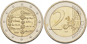 Австрия 2 евро 2005 50 лет подписания договора о нейтралитете Австрии KM 3124 биметалл UNC 1087-9-43