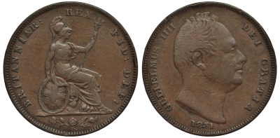 Великобритания 1 фартинг 1831 Вильгельм IV (1830-1837) KM 705, Spink 3848 медь 1523-912