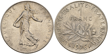 Франция 1 франк 1976 сеятель KM 925.1 никель    4153-445