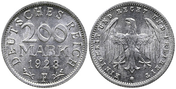 ГЕРМАНИЯ 200 МАРОК 1923 F KM 35, J. 304 алюминий 24-845