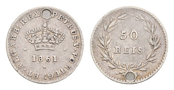 Португалия 50 реалов 1861 Педру V (1853-1861) KM 493 серебро 4651-1152