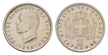 Греция 1 драхма 1959 Павел I (1947-1964) KM 81 медно-никель 4669-129