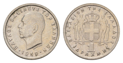 Греция 1 драхма 1959 Павел I (1947-1964) KM 81 медно-никель 4669-129