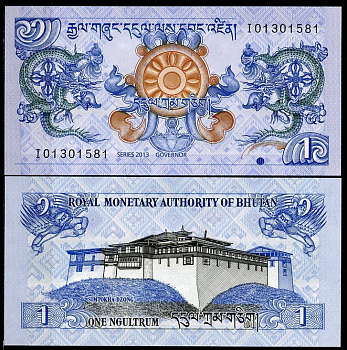 Бутан 1 нгултрум 2013 драконы, Симтокха-дзонг Pick 27 b  бумага  UNC (пресс) 449-13-1