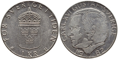 Швеция 1 крона 1982 Карл XVI Густав (1973- ) KM 852a медно-никель 4397-1044