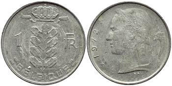 Бельгия 1 франк 1972 Belgique, Бодуэн I (1951-1993) KM 142.1 медно-никель 4395-513