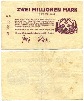 ВАЛЬДЕНБУРГ 2000000 МАРОК 1923 НОТГЕЛЬД, 20 АВГУСТА 1923 - 20 ОКТЯБРЯ 1923, ЗЕМЛЯ БАДЕН ВЮРТЕНБЕРГ бумага 7547-23-1