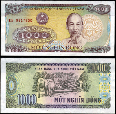 Вьетнам 1000 донгов 1988 Хо Ши Мин, маленькая серия Pick 106а бумага UNC (пресс) 8589-30-2-2