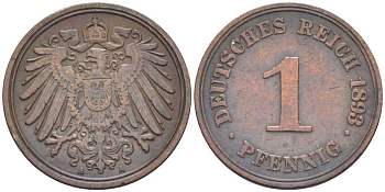 ГЕРМАНИЯ 1 ПФЕННИГ 1893 А KM 10, J. 10 медь 112-661