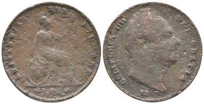 Великобритания 1 фартинг 1837 Вильгельм IV (1830-1837) KM 705, Spink 3848 медь 34-141