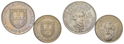 Португалия набор из 2 монет (25 и 100 эскудо) 1982 Международный год инвалидов - 1981 KM 624 и 625 медно-никель UNC 4583-923-924