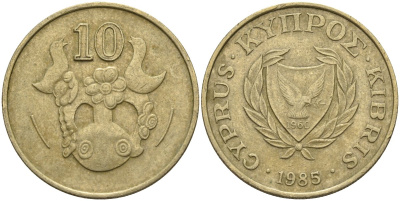 Кипр 10 центов 1985 KM 56.2 никель латунь 4141-1133